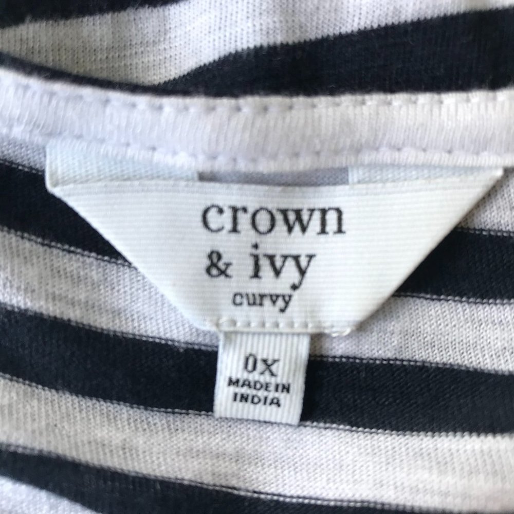 Crown & Ivy Curvy Long Sleeve Top Black White 0X - Picture 12 of 13